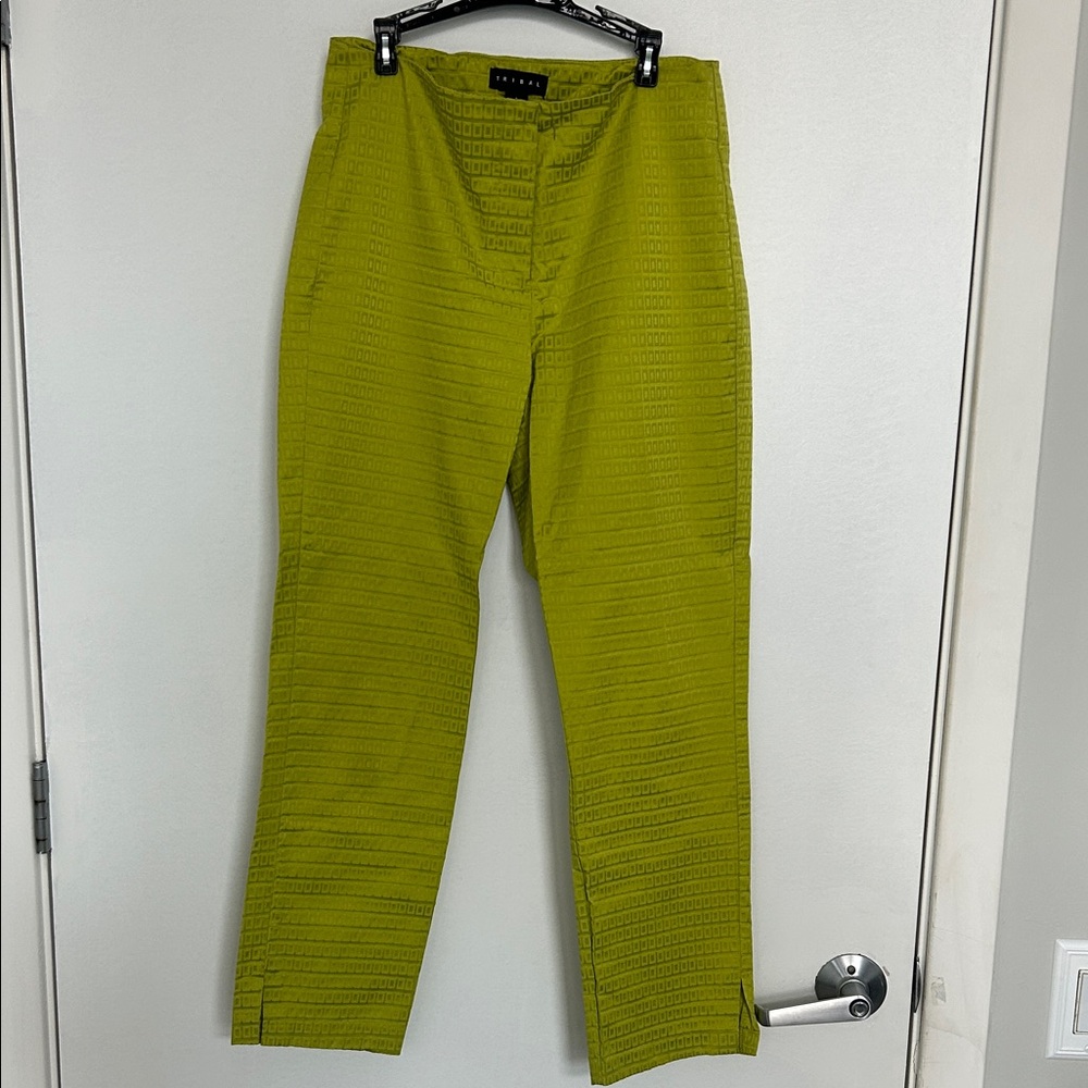 Tribal Olive Green Textured Straight-Leg Trousers